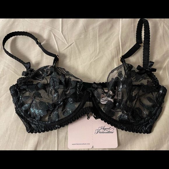 NWT Agent Provocateur Sparkle Plunge Black Bra - Picture 5 of 8